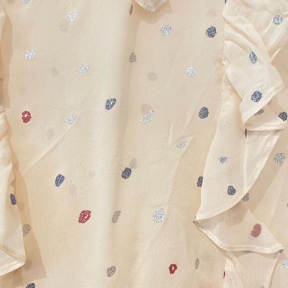Rebecca Taylor Size 2 Glitter Gem Ruffle 100% Silk Top - Picture 7 of 10